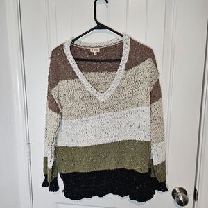 POL Black Knit Sweater Dress S/M Maxi Slit Textured Boat Neck Tunic